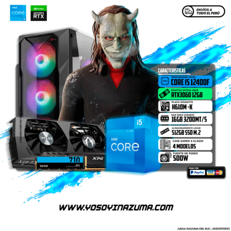 INTEL CORE I5 12400F (6 NUCLEOS) RTX3060 12GB ZOTAC H610M K DDR4 GIGABYTE 512GB SSD M2 LEXAR 16GB DDR4 3200MHZ ARMOR CASE HALION RAGNAROK PSU 550W