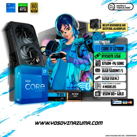 INTEL CORE I7 12700KF (12 NUCLEOS) DISIPADOR DEEPCOOL AG400PLUS NVIDIA RTX5070 12GB MSI VENTUS X2 B760M E DDR5 GIGABYTE 512GB SSD M2 LEXAR 16GB DDR5 5600MHZ XPG LANCER 650W 80+ BRONCE IFORGAME CASE