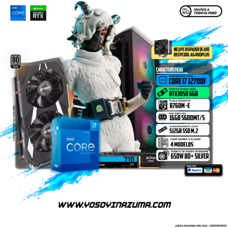 INTEL CORE I7 12700KF (12 NUCLEOS) DISIPADOR DEEPCOOL AG400PLUS RTX3050 6GB ASUS DUAL B760M E DDR5 GIGABYTE 512GB SSD M2 LEXAR 16GB DDR5 5600MHZ XPG LANCER 650W 80+ BRONCE IFORGAME CASE ANTEC AX20 E