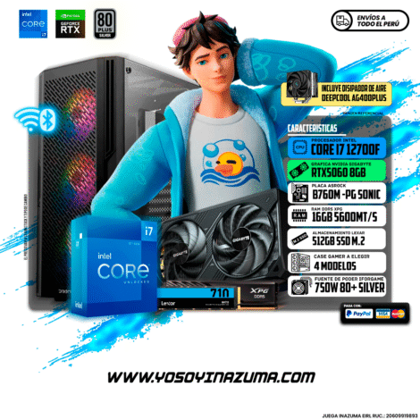 INTEL CORE I7 12700KF (12 NUCLEOS) DISIPADOR DEEPCOOL AG400PLUS RTX5060 8GB GIGABYTE WINDFORCE B760M E DDR5 GIGABYTE 512GB SSD M2 LEXAR 16GB DDR5 5600MHZ XPG LANCER 650W 80+ BRONCE IFORGAME CASE ANT