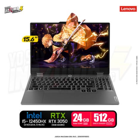LAPTOP LENOVO LOQ 15IAX9. Ci5-12450HX, 24GB DDR5, SSD 512GB, RTX 3050, 15.6" FHD