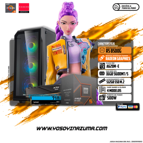 RYZEN 5 8500G (6 NUCLEOS) A620M-E MSI 512GB SSD M2 LEXAR 16GB DDR5 5600MHZ XPG LANCER CASE HALION RAGNAROK PSU 550W