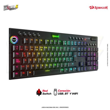 TECLADO INALAMBRICO BLUETOOTH CABLE REDRAGON HORUS FS NEGRO SWITCH ROJO K618 RGB SP