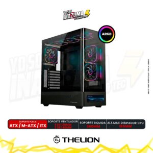 CASE THELION MAGNUS MG-938 DISPLAY BK, V/TEMPLADO, 6 COOLER ARGB, USB TIPO-C