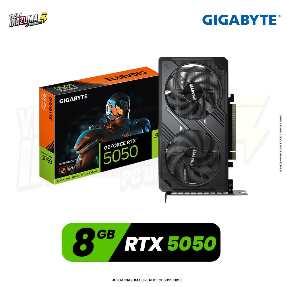 TARJETA DE VIDEO GIGABYTE RTX 5050 8GB WINDFORCE OC V2 DDR6(GV-N5050WF2OCV2-8GD)128BIT