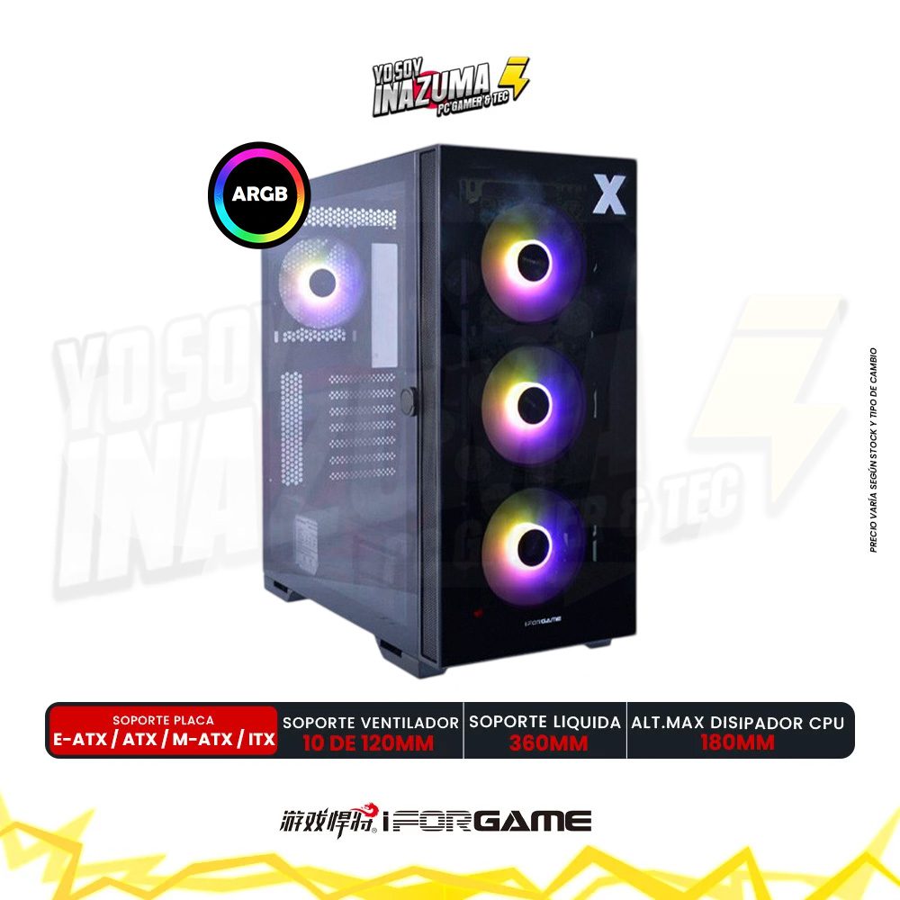 CASE GAMER IFORGAME X3, V/TEMPLADO, ARGB