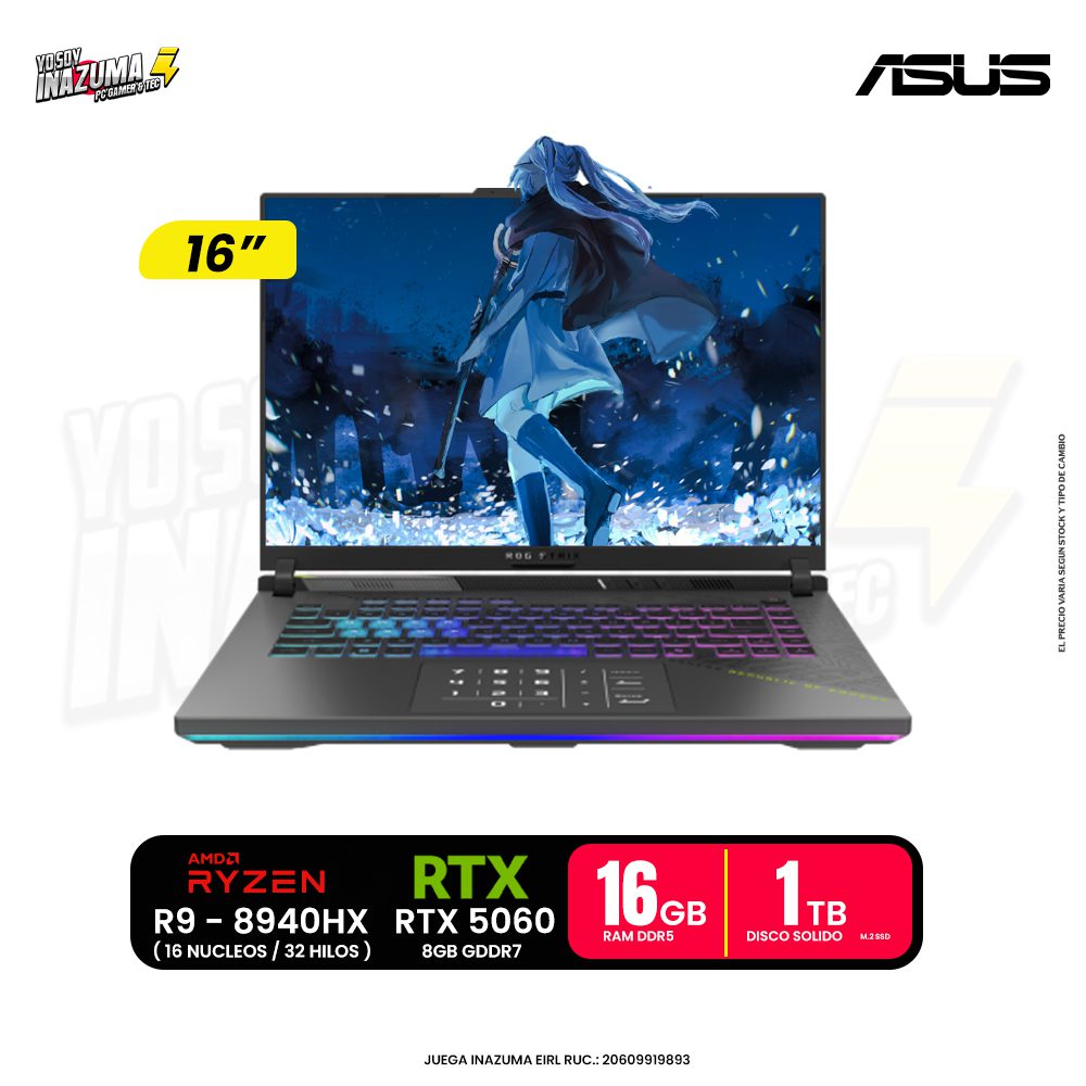 Laptop ASUS ROG Strix G16 G614PM-RV127W Ryzen 9 | 16GB DDR5 | SSD 1TB | RTX 5060 8GB | 16" WUXGA 165Hz