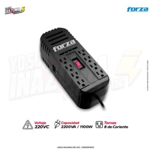 ESTABILIZADOR FORZA FVR-2202 – 2200 VA / 1100 W con 8 Tomas y Regulador Automático de Voltaje (AVR)