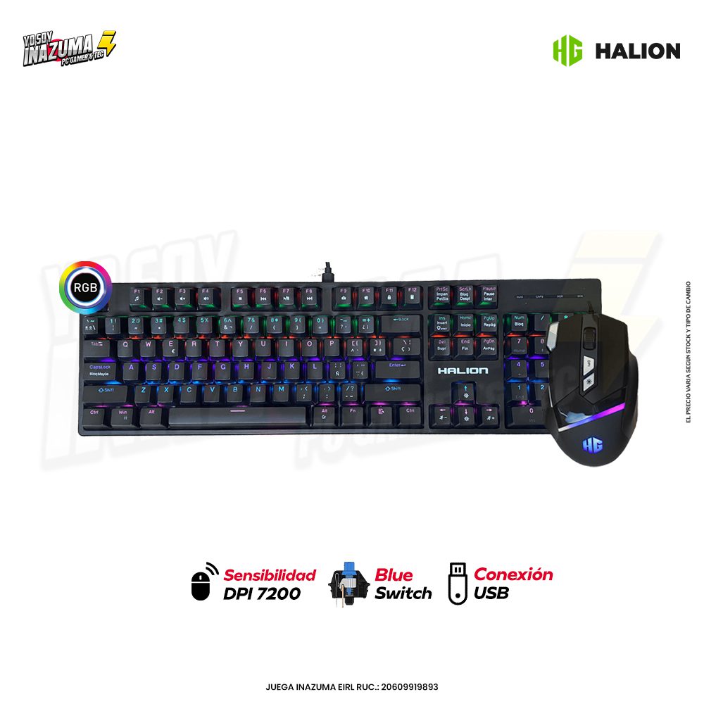 KIT GAMER HALION HA-861C PEGASO – TECLADO MECÁNICO + MOUSE ÓPTICO RGB
