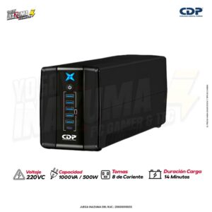 UPS CDP R‑UPR1008i – 1000 VA / 500 W con 8 tomas, AVR, 220 VCA