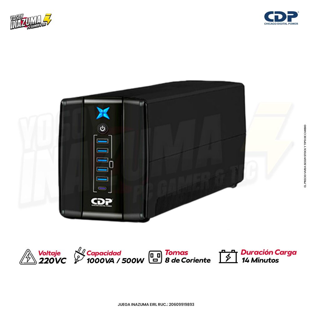 UPS CDP R‑UPR1008i – 1000 VA / 500 W con 8 tomas, AVR, 220 VCA