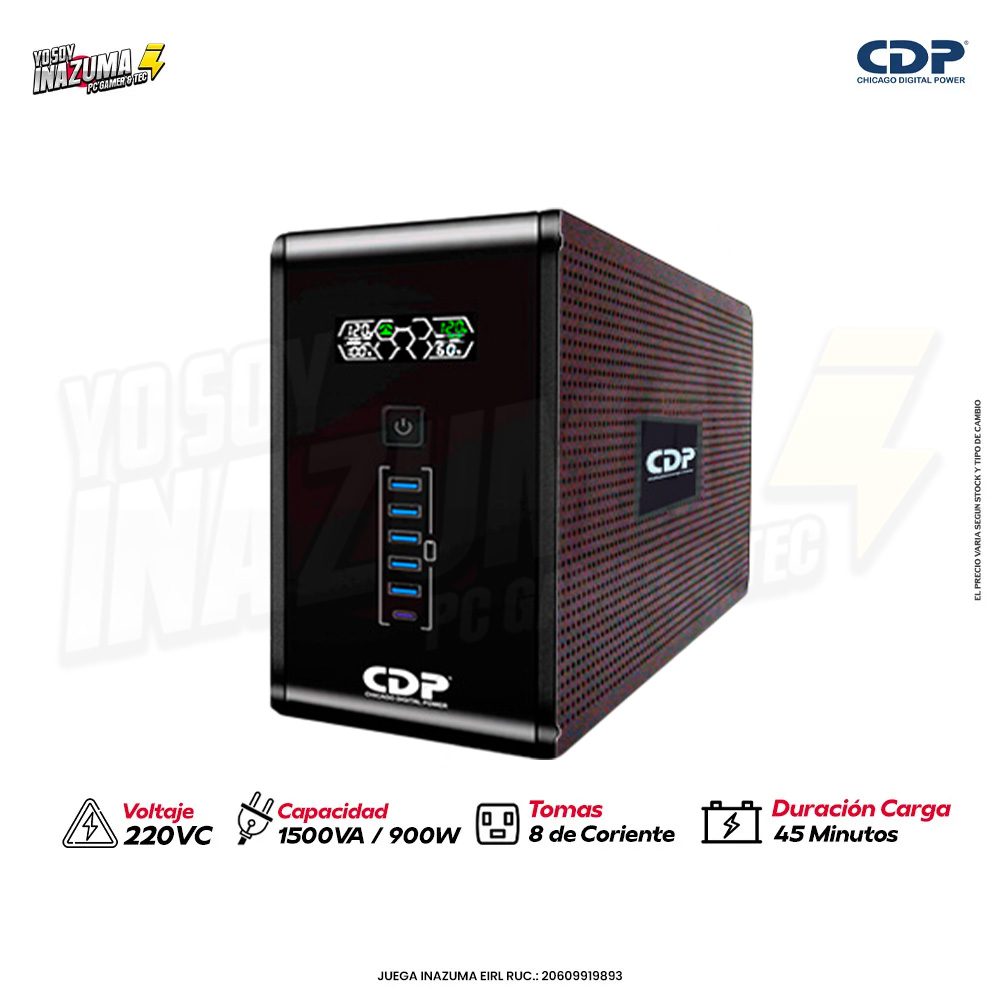 UPS CDP R-SMART 1510 – 1500 VA / 900 W con 10 tomas, Regulación AVR y Pantalla LCD