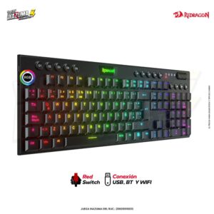 TECLADO INALAMBRICO BLUETOOTH CABLE REDRAGON HORUS FS NEGRO SWITCH ROJO K618 RGB SP