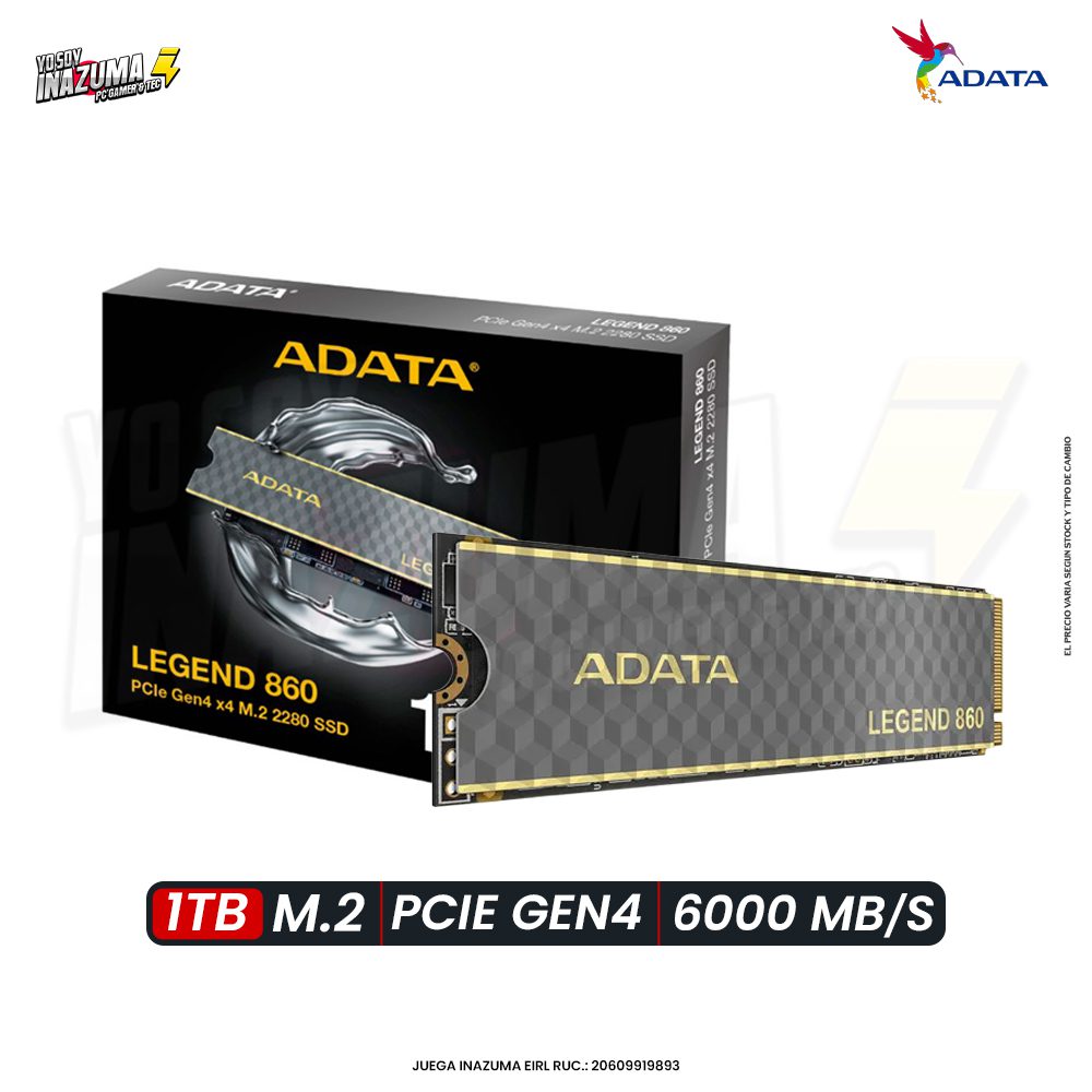 1TB ALMACENAMIENTO ADATA LEGEND 860 NVME M.2 PCIE GEN4 - 6000 MB/S