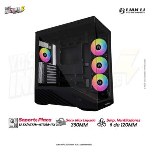 CASE GAMER LIAN LI VECTOR V100R BLACK – 4 Ventiladores ARGB + Vidrio Templado