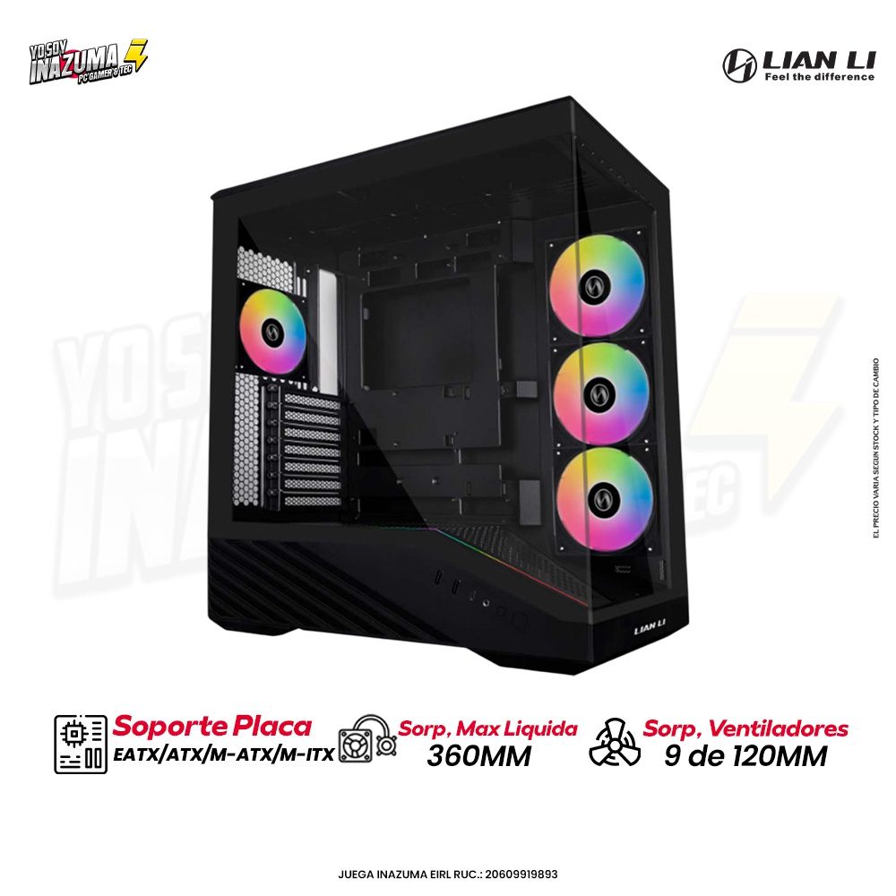 CASE GAMER LIAN LI VECTOR V100R BLACK – 4 Ventiladores ARGB + Vidrio Templado